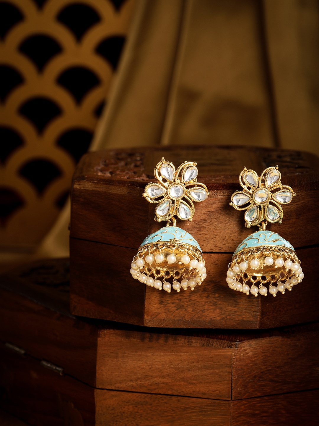 

AARSHVI Gold-Plated Meenakari Dome Shaped Jhumkas