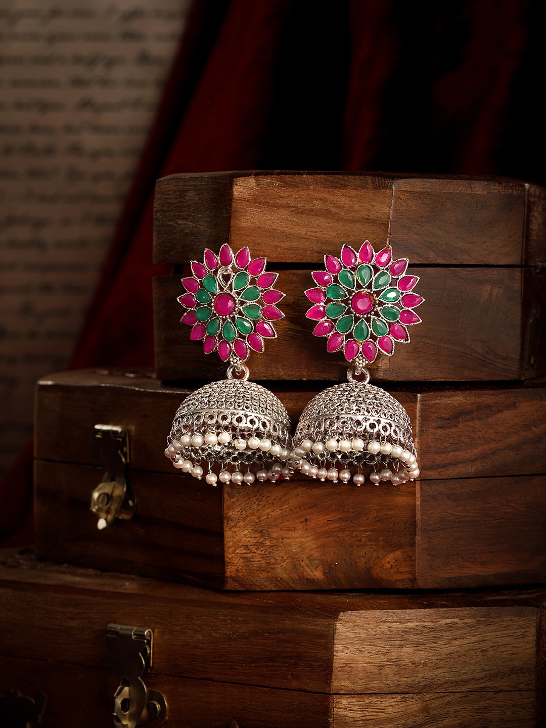 

AARSHVI Silver-Plated Oxidised Dome Shaped Jhumkas