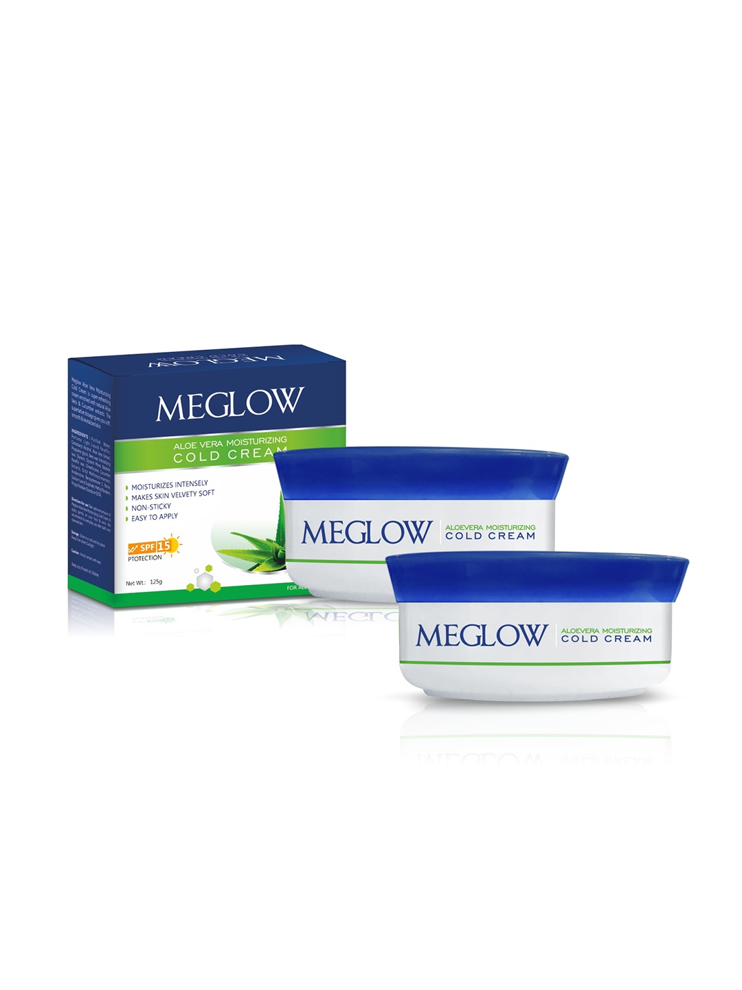 

MEGLOW Set Of 2 Aloe Vera Moisturizing Cold Cream with SPF 15 - 125g Each, Blue