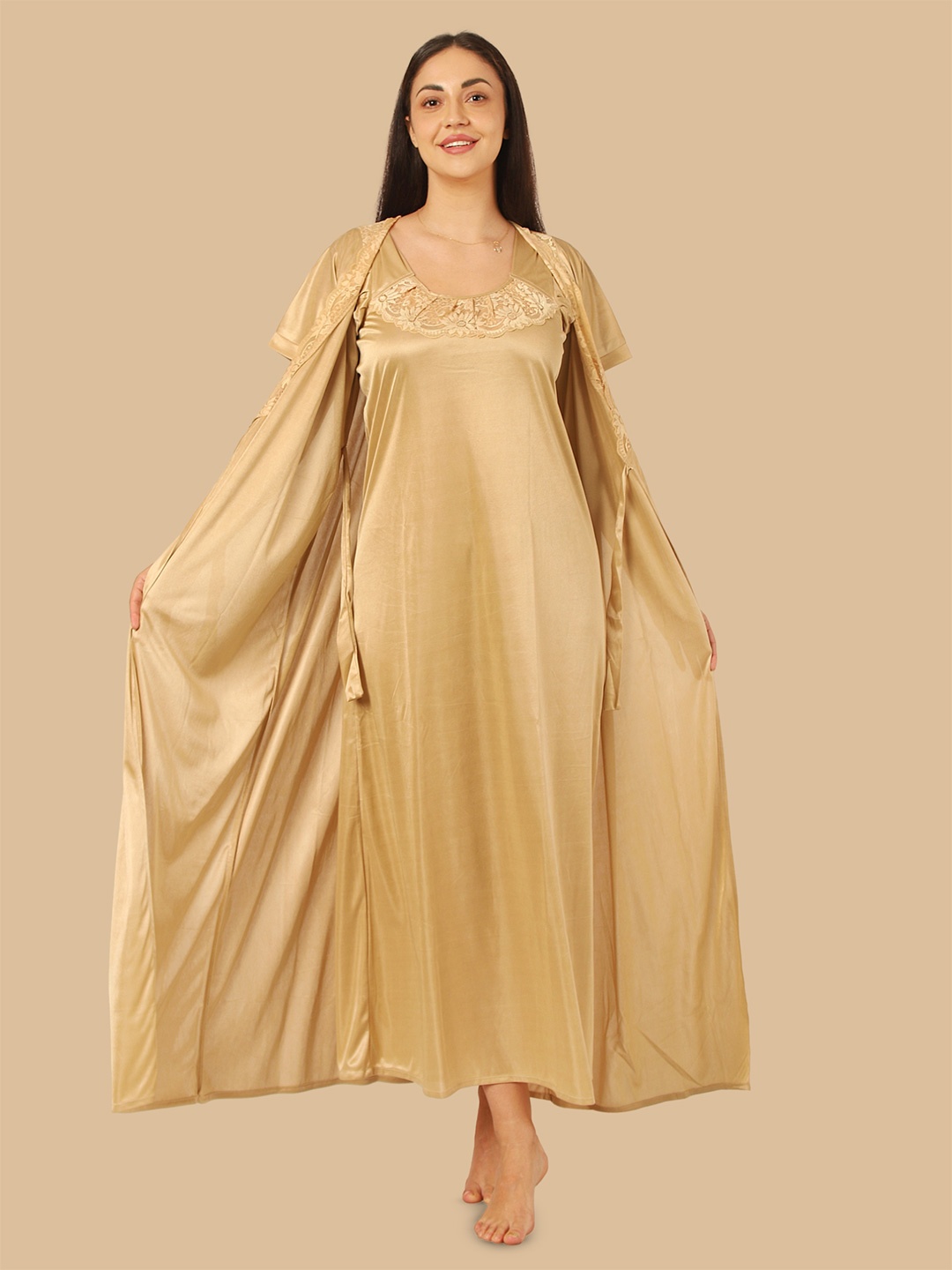 

Noty Pack of 4 Solid Maxi Nightdress, Gold