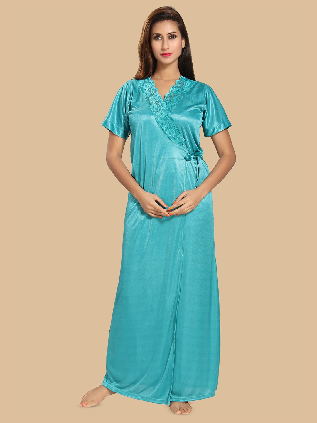 

Noty Pack of 4 Solid Maxi Nightdress, Sea green