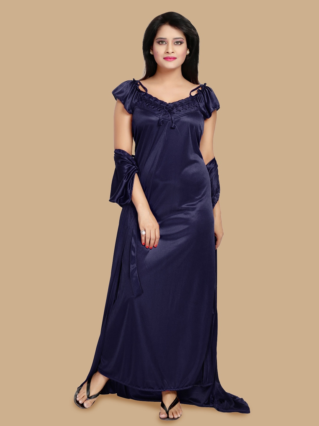

Noty Pack of 4 Solid Maxi Nightdress, Navy blue