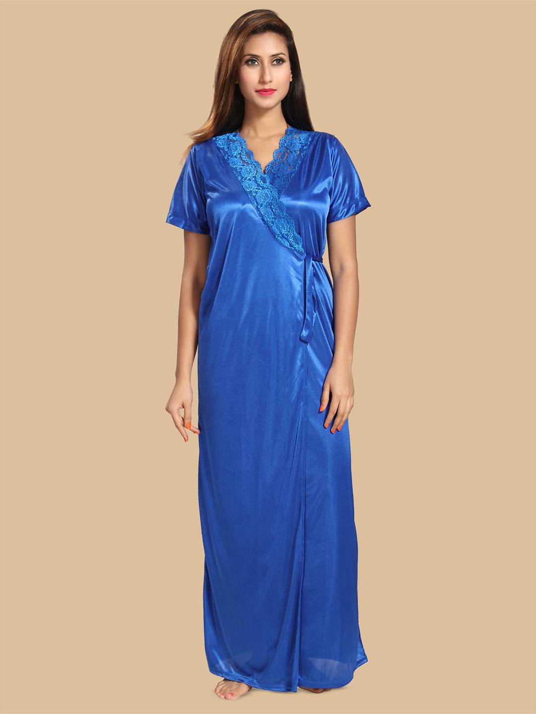 

Noty Pack of 4 Solid Maxi Nightdress, Blue