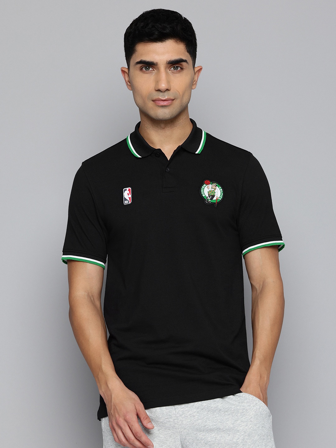 

NBA Men Boston Celtics Classic Polo Collar Applique T-shirt, Black