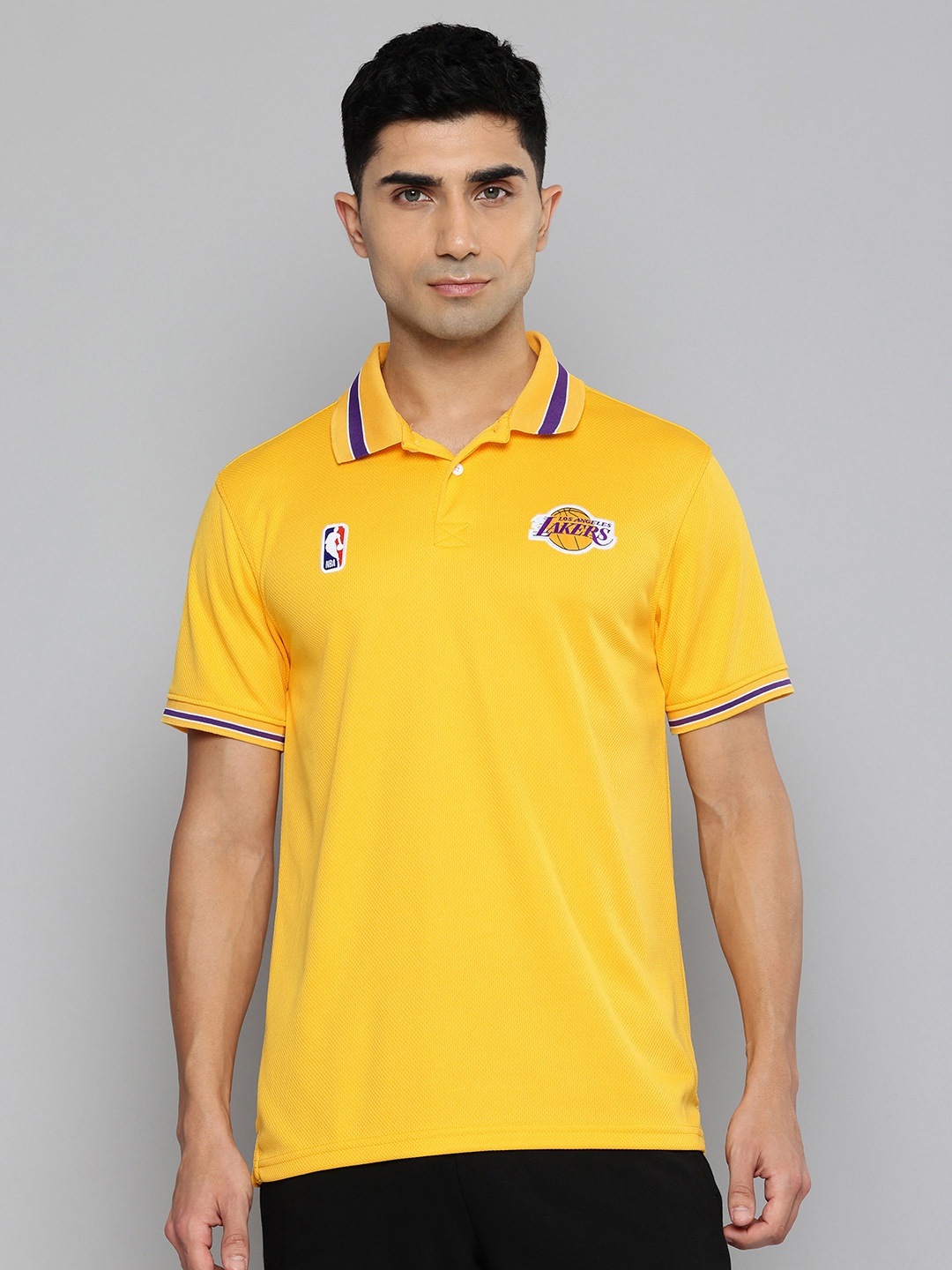 

NBA Men Los Angeles Lakers Polo Collar Applique T-shirt, Mustard