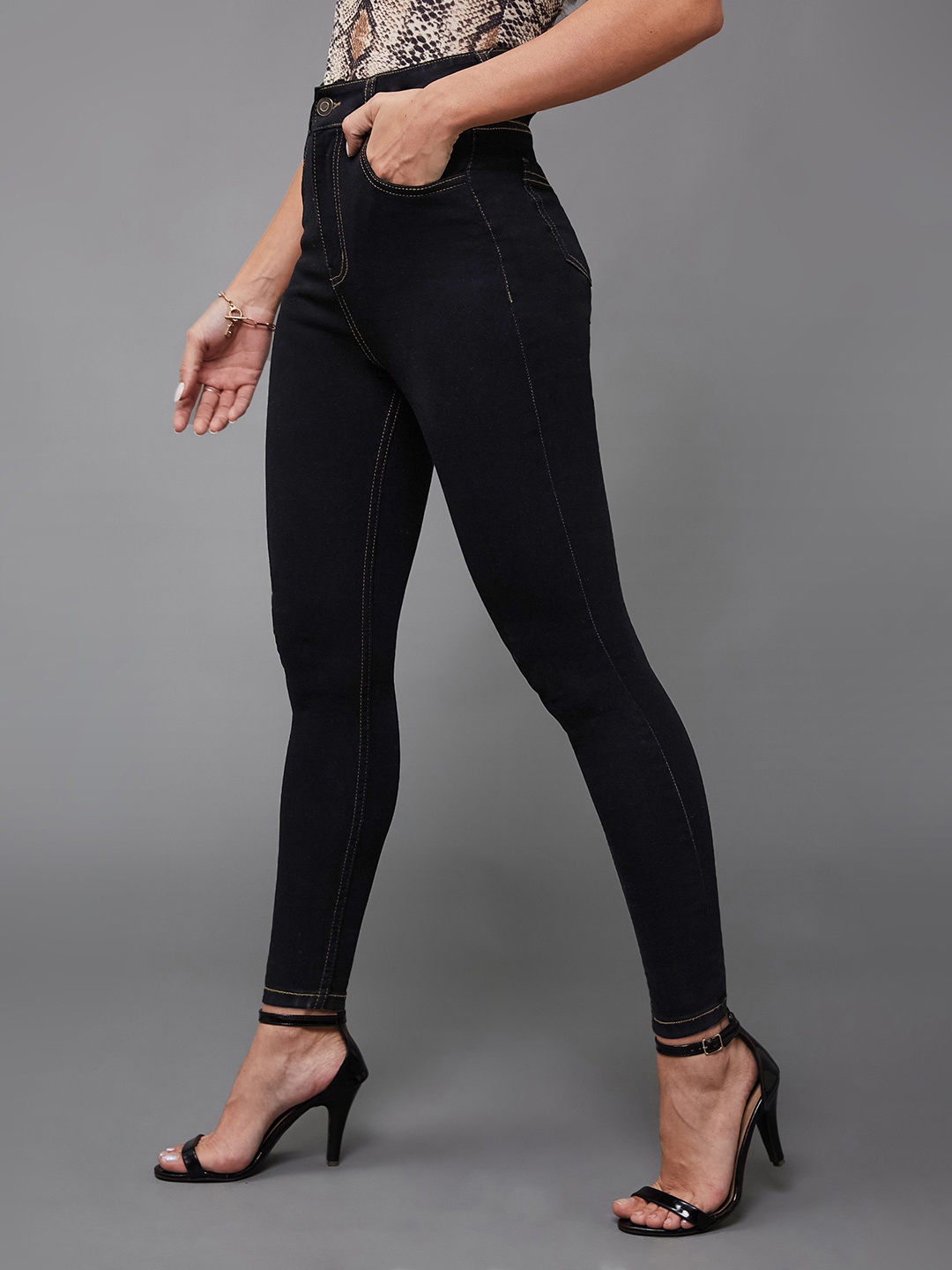 

Miss Chase Women Skinny High Rise Cropped Stretchable Denim Jeans, Black