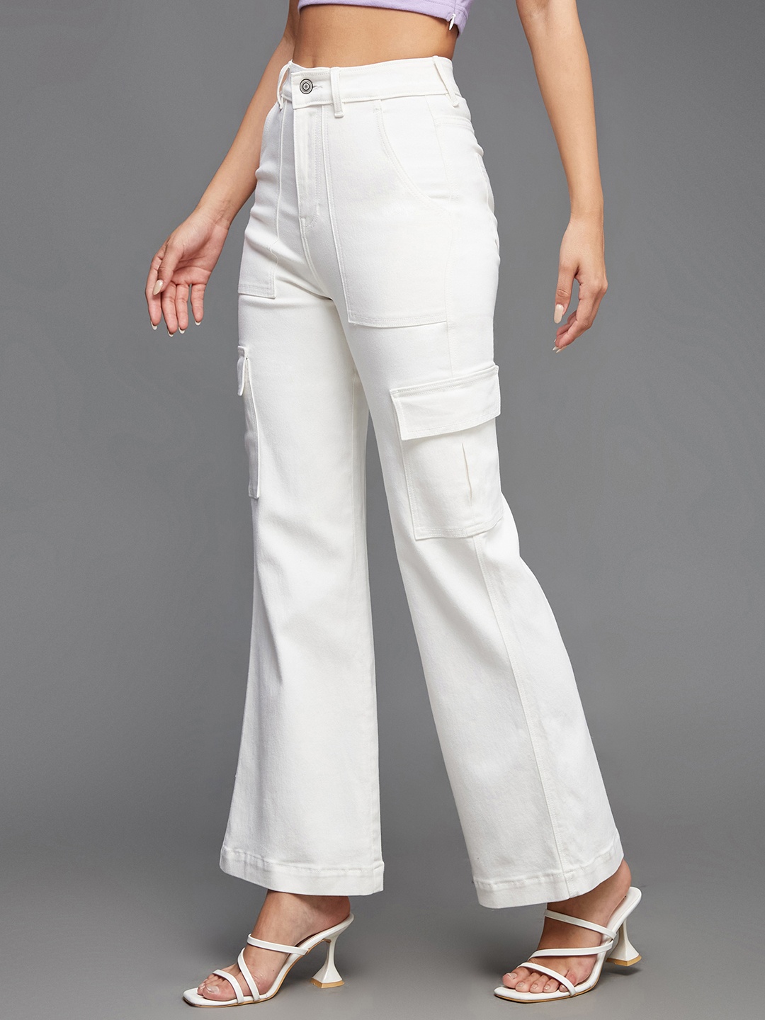 

Miss Chase Women Wide-Leg High-Rise Regular-Length Stretchable Denim Jeans, White