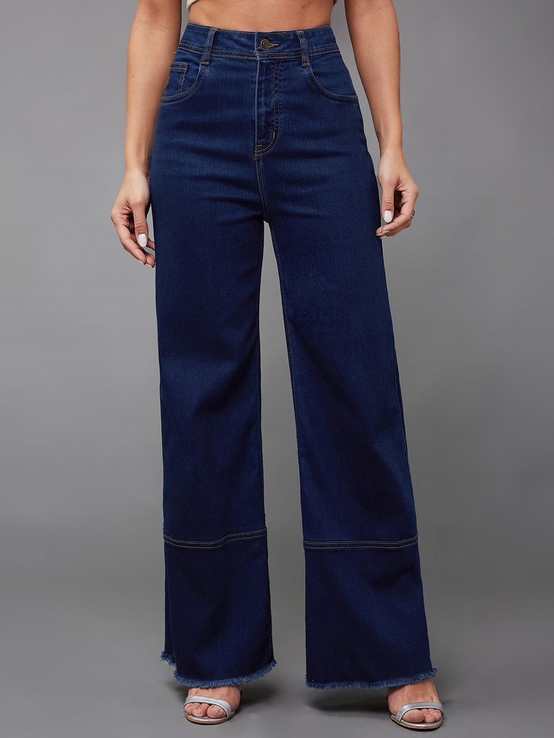 

Miss Chase Women Wide Leg High Rise Regular Stretchable Denim Jeans, Blue