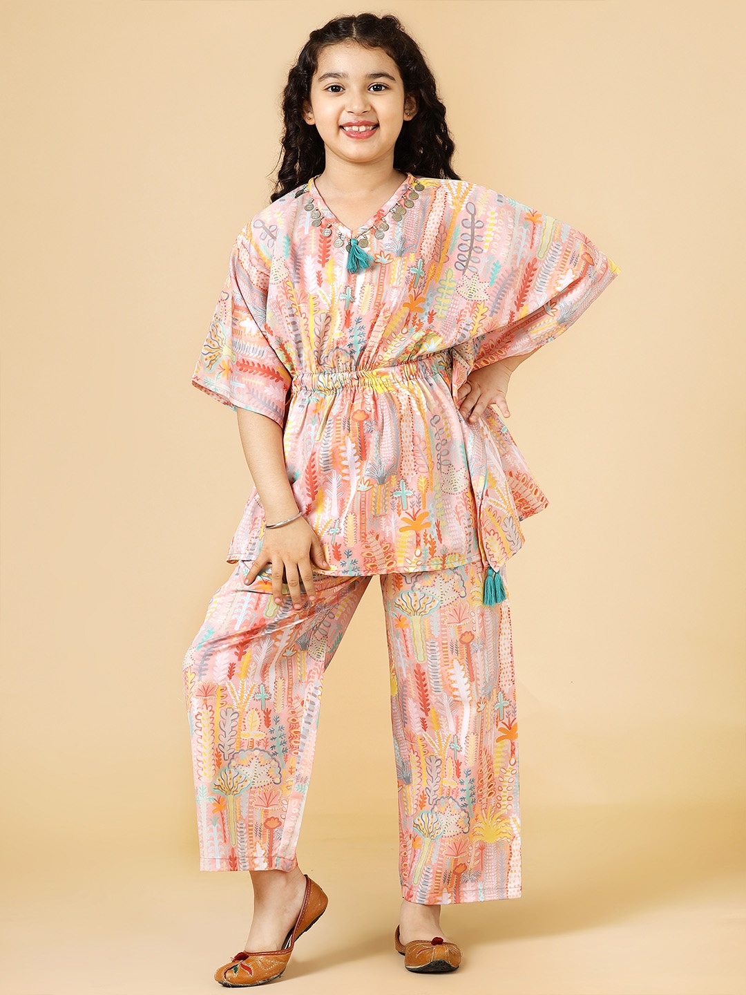 

A.T.U.N. Girls Printed Top With Pyjamas, Peach