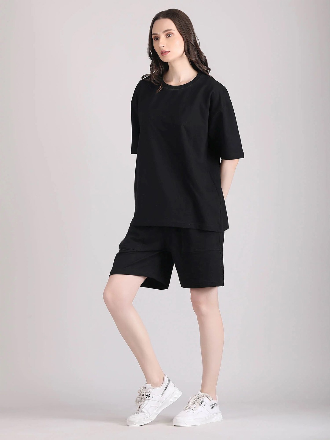 

Raxedo Pure Cotton Baggy T-Shirt With Shorts, Black