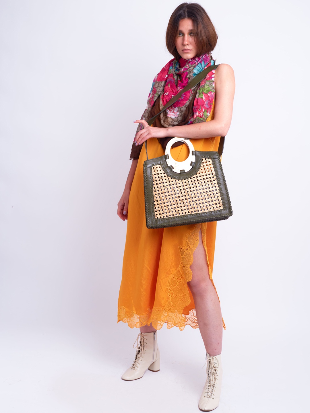 

Oddcat Rarity Rattan & Leather tote bag, Olive