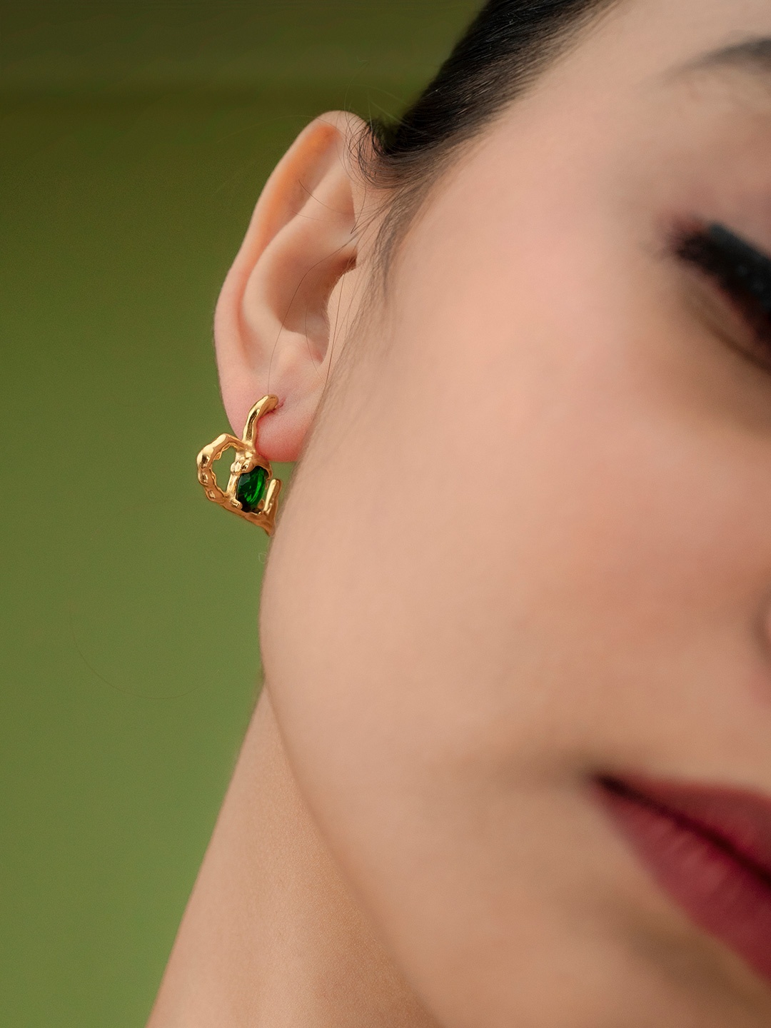 

Don't Call Me Princess Gold Plated Contemporary Faux Emerald Studded Earrings