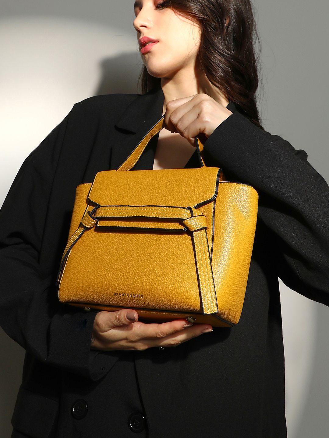 

HAUTE SAUCE by Campus Sutra Leather Structured Sling Bag with Tasselled, Yellow