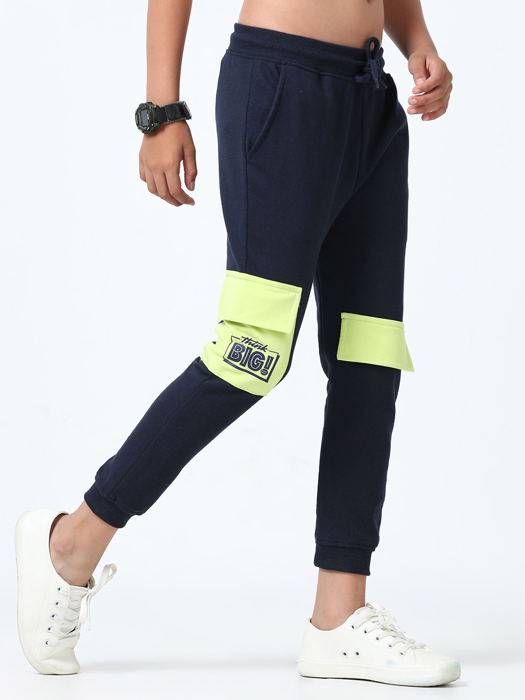 CODEZ Boys Colorblocked Mid-Rise Track Pants, Navy blue