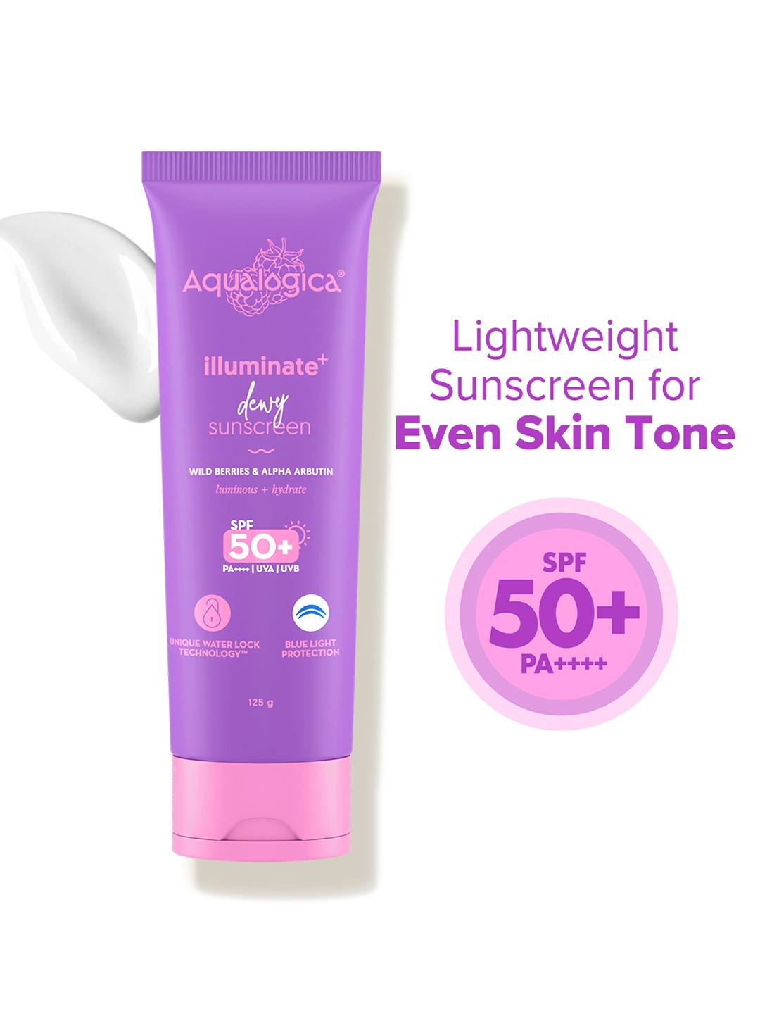 

Aqualogica Wild Berries & Alpha Arbutin Illuminate+ Dewy Sunscreen SPF50+ PA++++ 125g, White