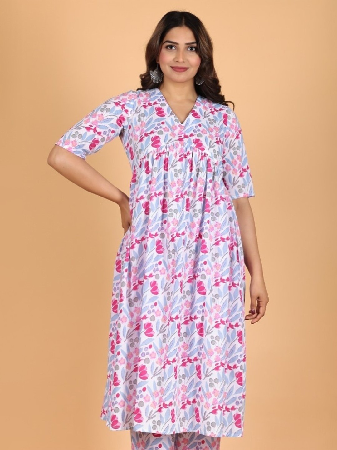 

Aramya Cotton Floral Anarkali Kurta, White