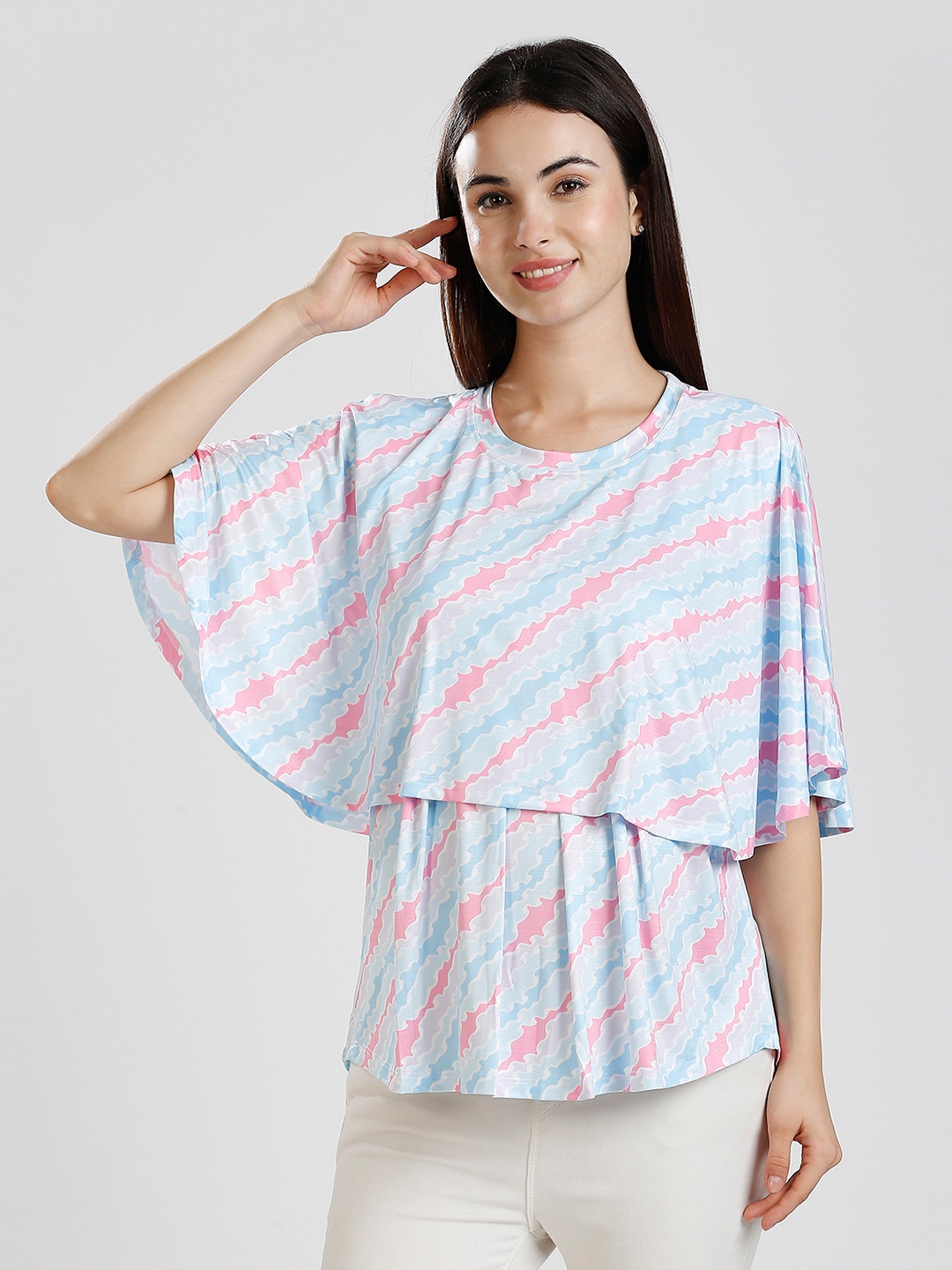 

True Shape Women Vertical Striped Round Neck Top, White
