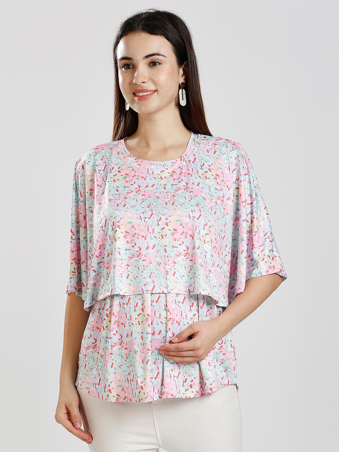 

True Shape Women Abstract Printed Round Neck Top, White