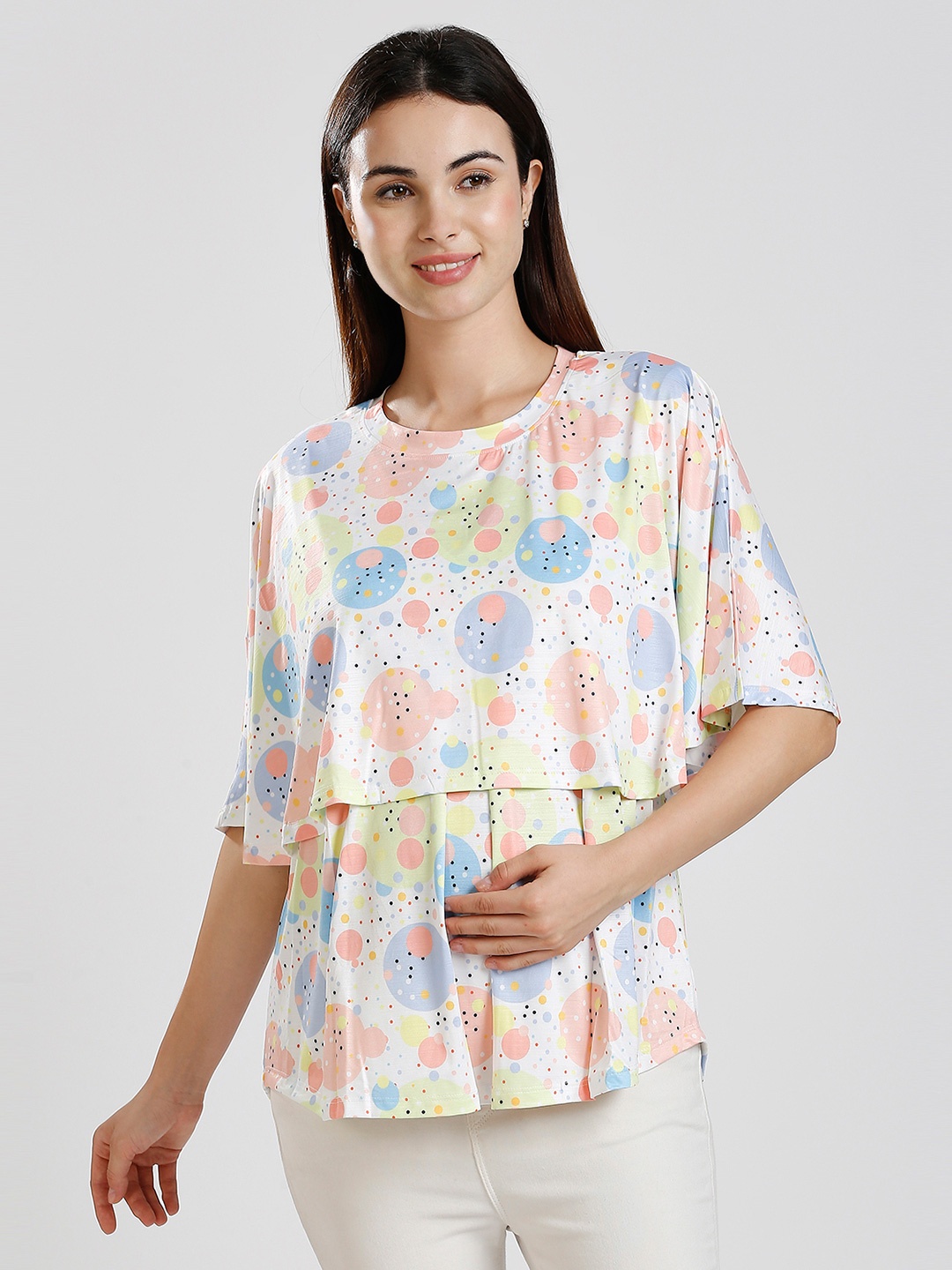 

True Shape Women Geometric Printed Round Neck Top, White