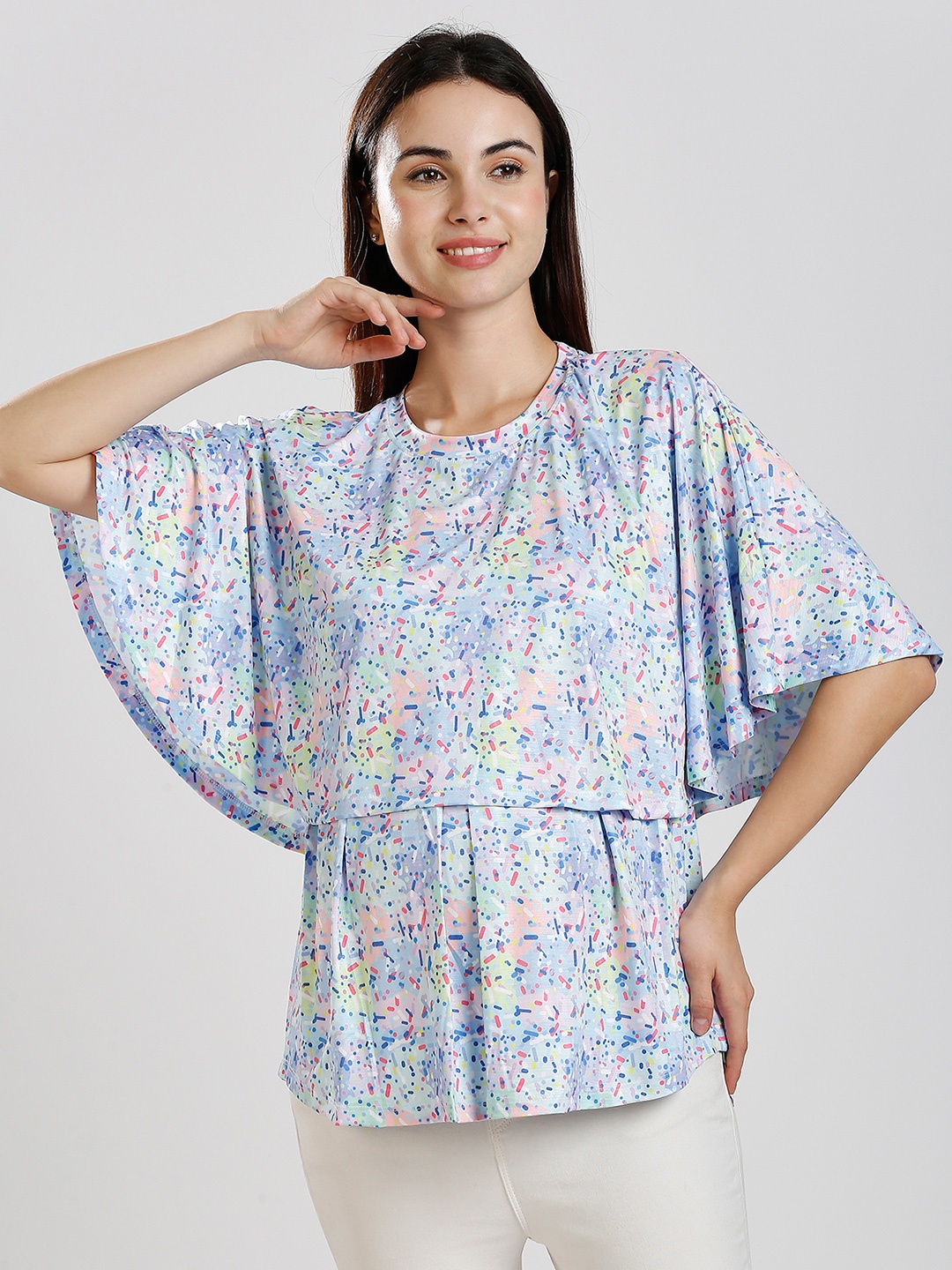

True Shape Women Abstract Printed Round Neck Top, White