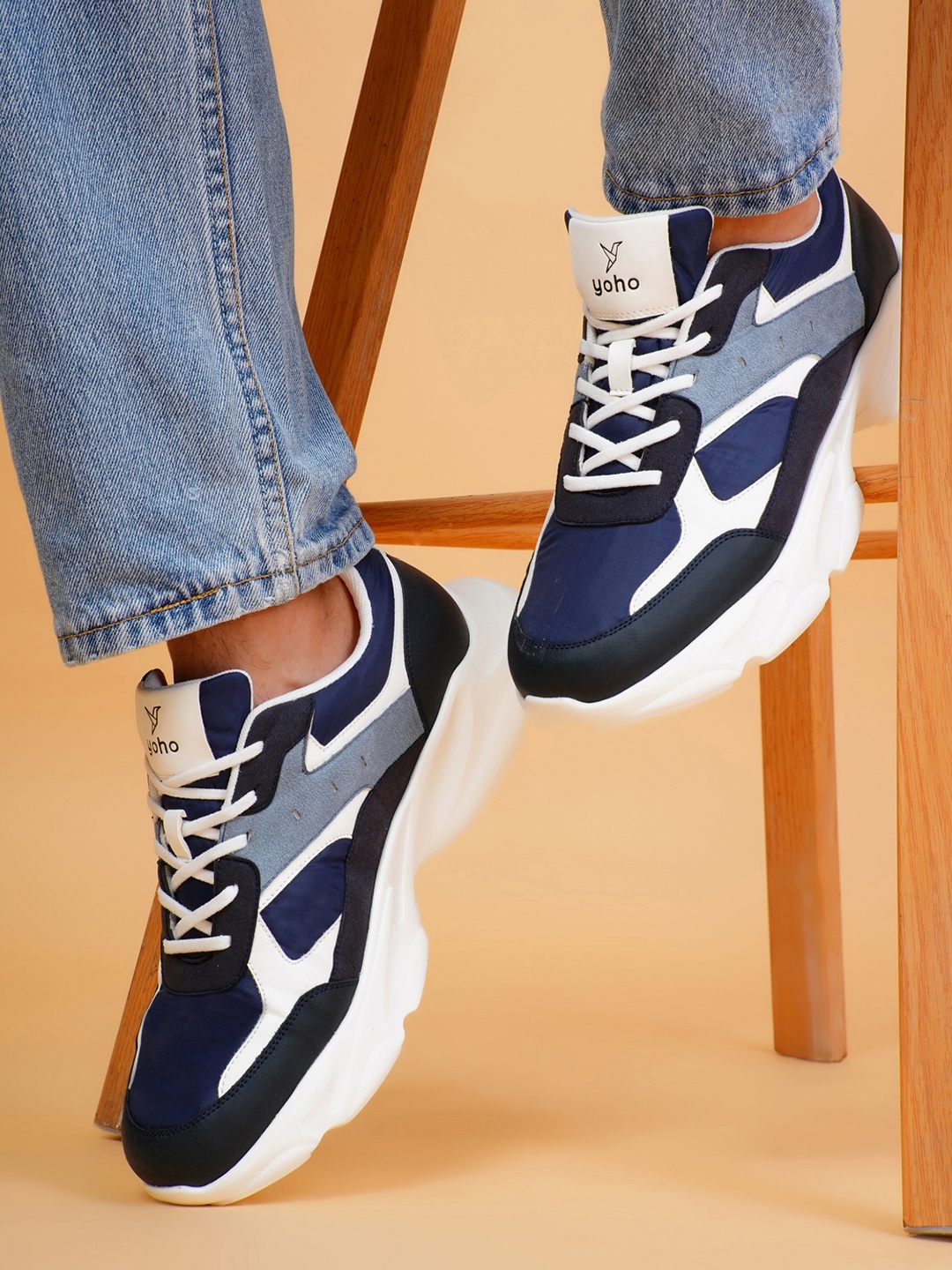

yoho Men Soleman Chunky Color-Blocked Sneaker, Navy blue