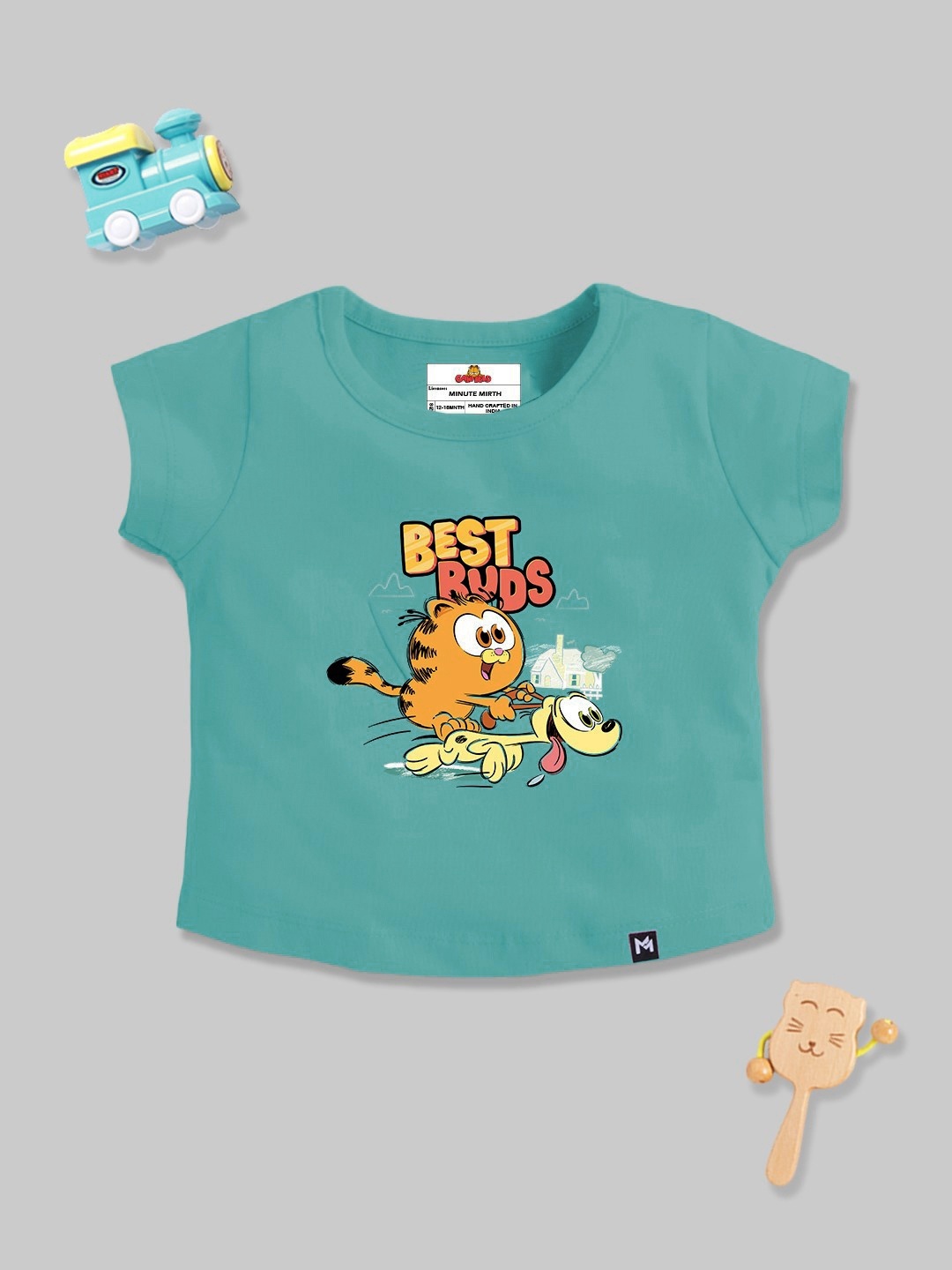 

YK X Minute Mirth Infant Girls Garfield Printed T-shirt, Sea green