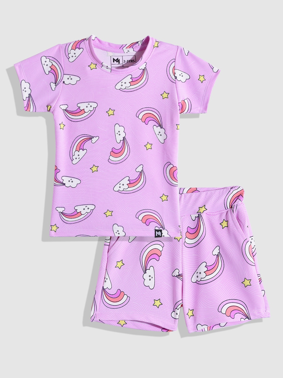 

YK X Minute Mirth Girls Conversational Printed T-shirt With Shorts, Purple