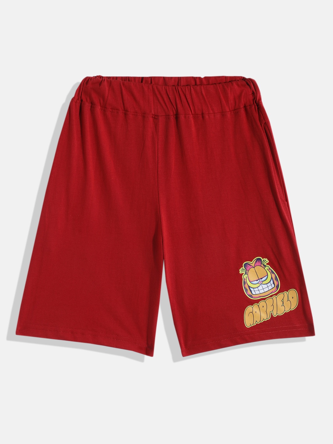 

YK X Minute Mirth Boys Humour and Comic Printed Garfield Pure Cotton Shorts, Red