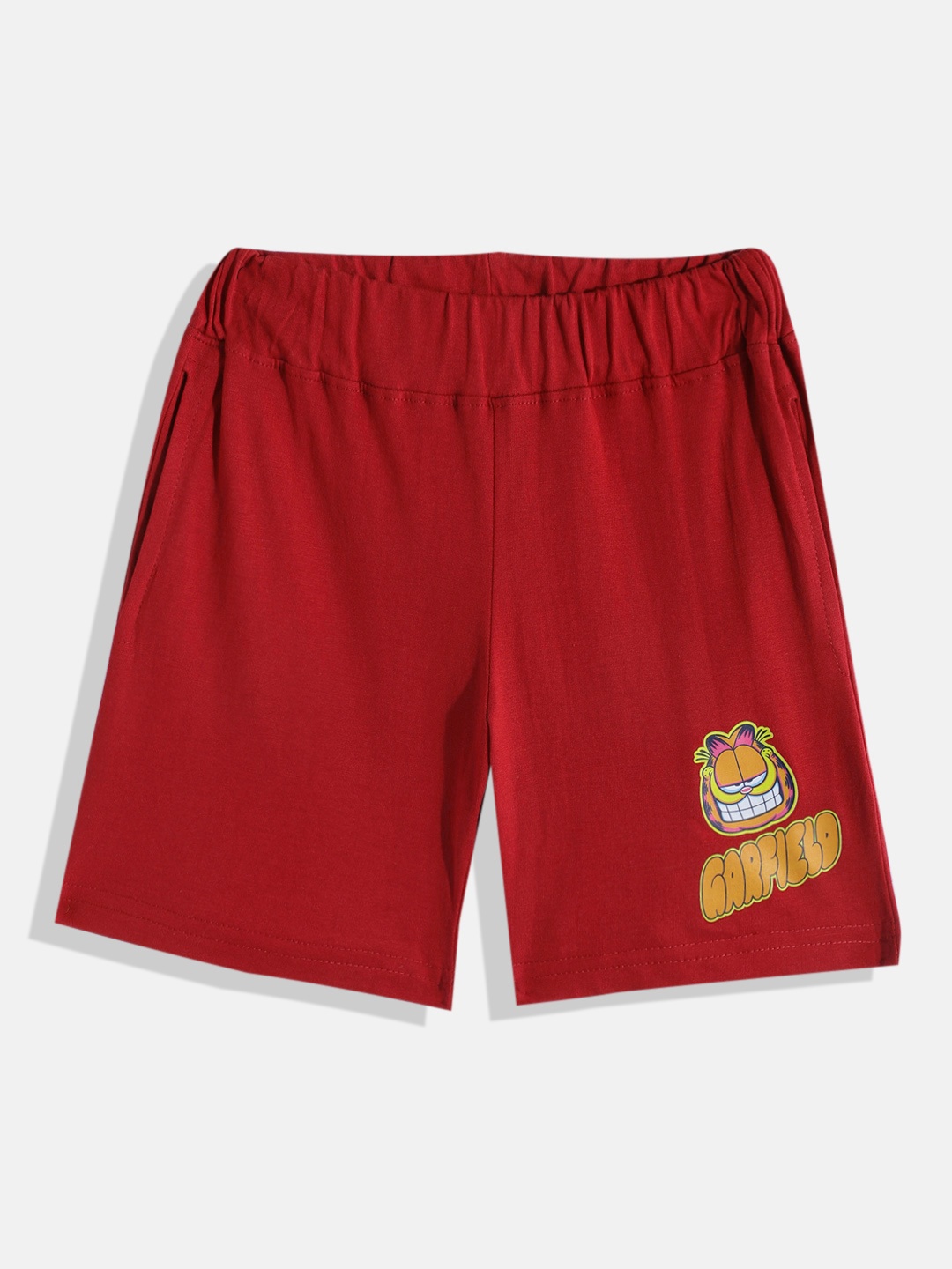 

YK X Minute Mirth Boys Humour and Comic Printed Garfield Pure Cotton Shorts, Red