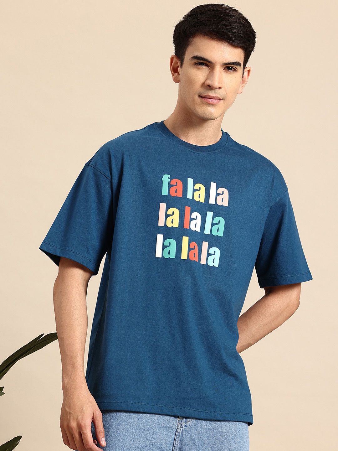 

Mast & Harbour Typography Printed Drop-Shoulder Sleeves T-shirt, Teal
