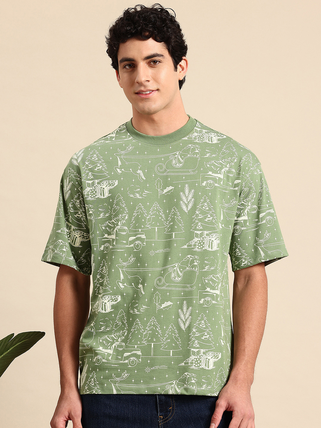

Mast & Harbour Men Printed Drop-Shoulder Sleeves T-shirt, Green