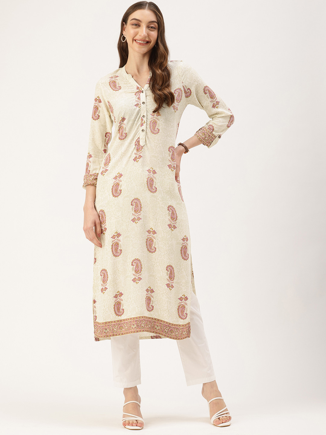 

AMUKTI Women Ethnic Motifs Printed Kurta, White