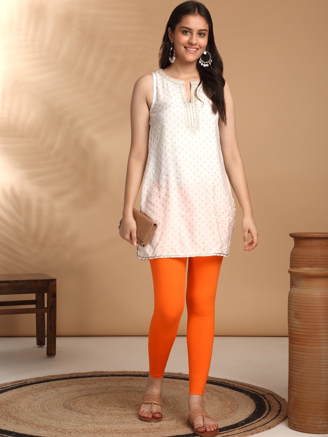 Likha Mid Rise Ankle-Length Leggings, Orange