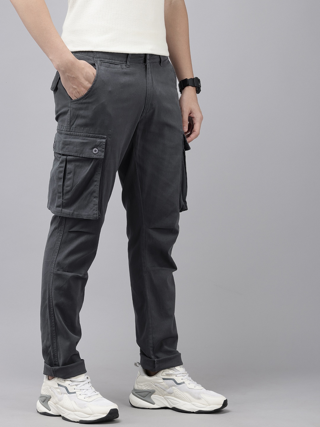 

SPYKAR Men Cargos Trousers, Charcoal