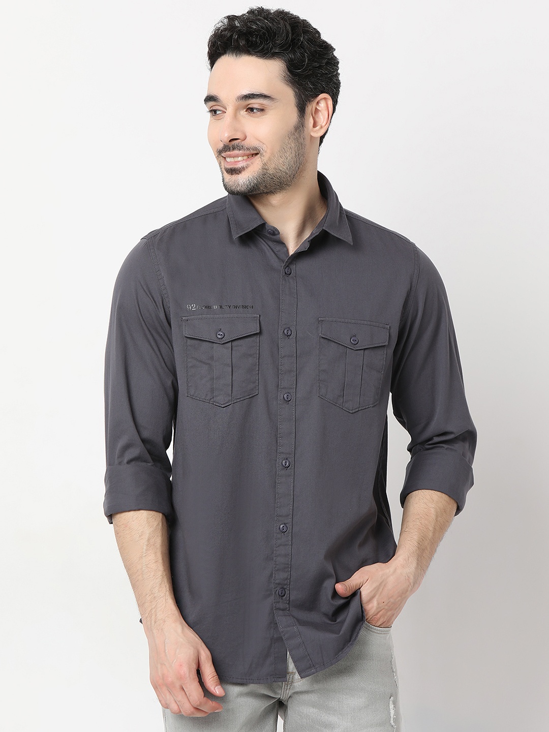 

SPYKAR Slim Fit Shirt with Pocket-Detail, Charcoal