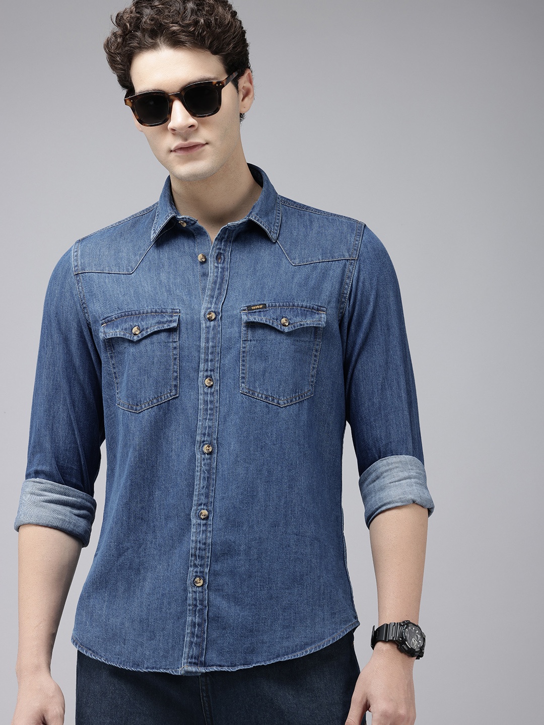 

SPYKAR Slim Fit Pure Cotton Casual Shirt, Blue