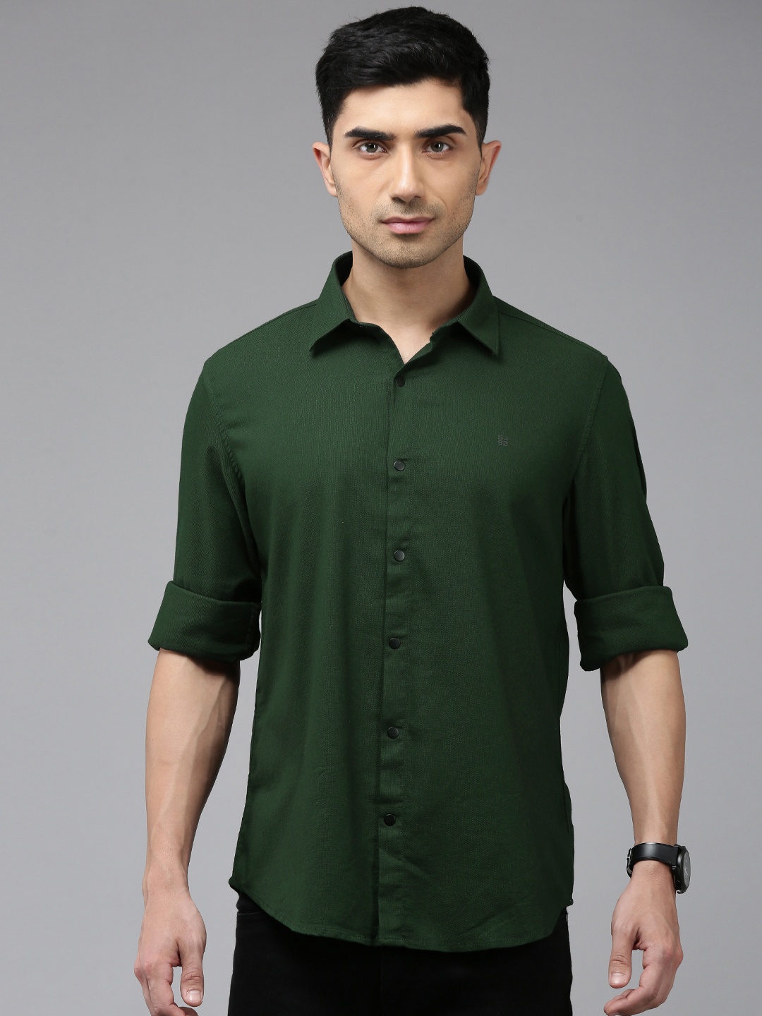 

SPYKAR Pure Cotton Slim Fit Casual Shirt, Green