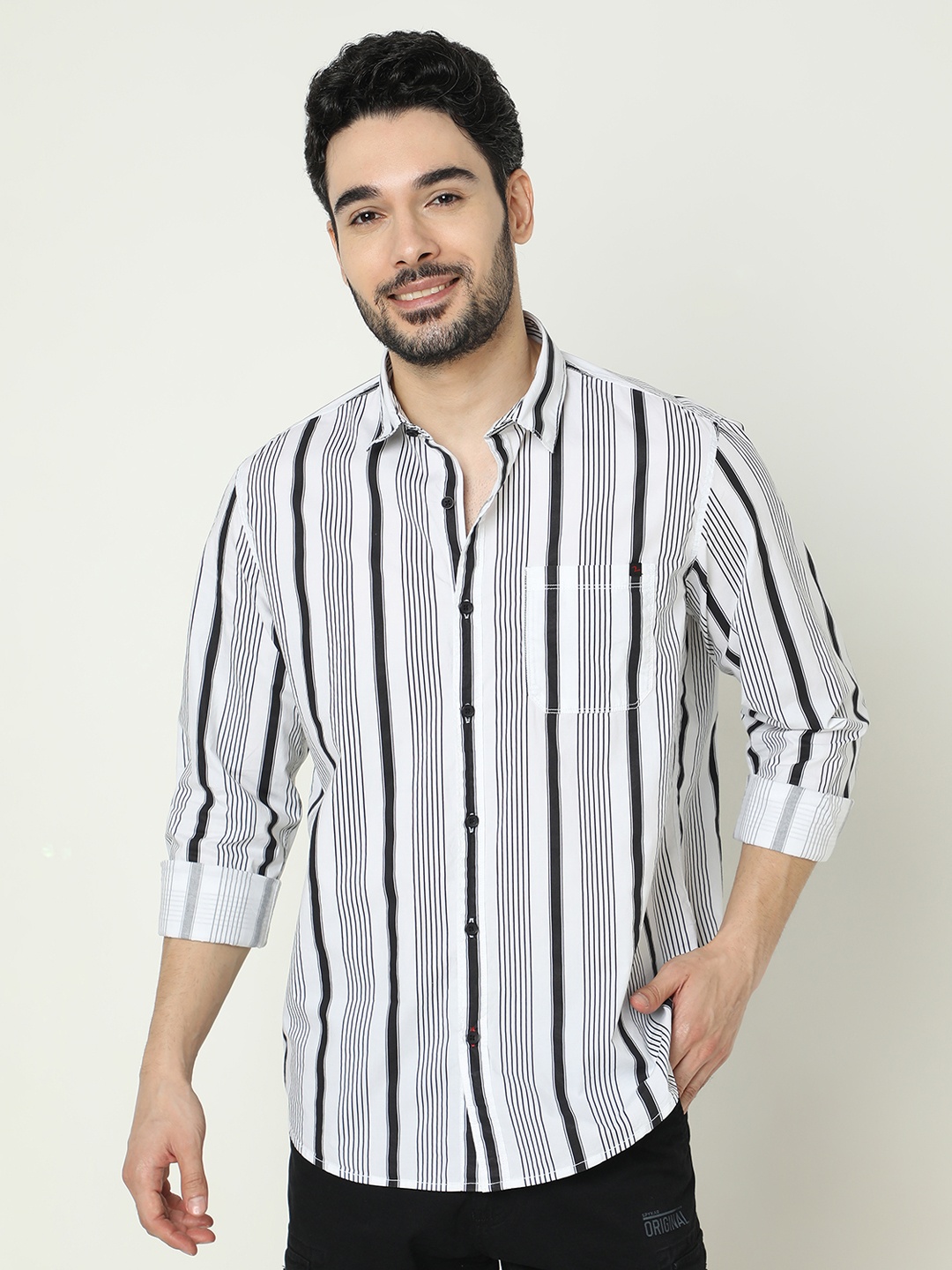 

SPYKAR Pure Cotton Slim Fit Opaque Striped Casual Shirt, White