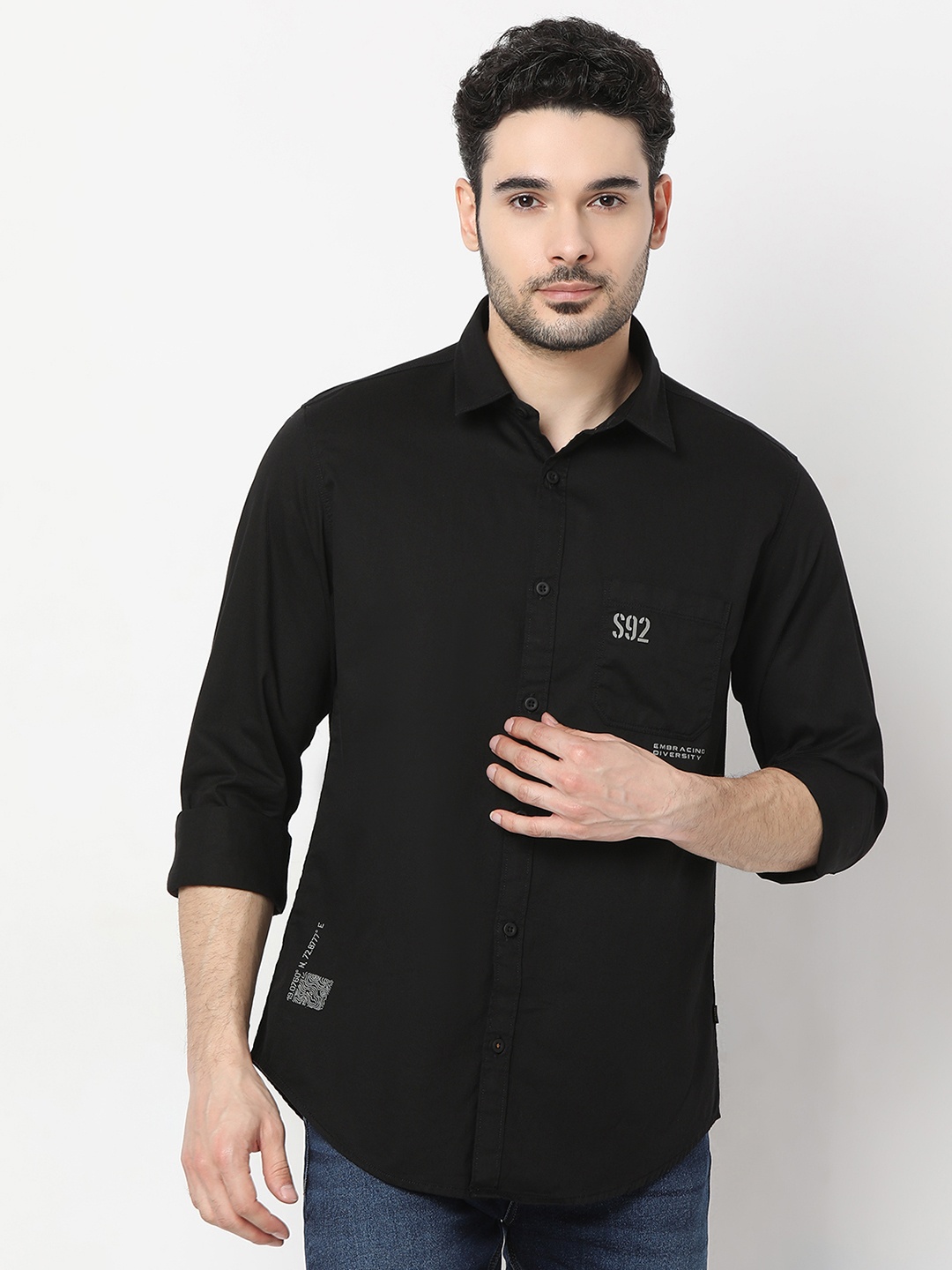 

SPYKAR Slim Fit Opaque Pure Cotton Casual Shirt, Black
