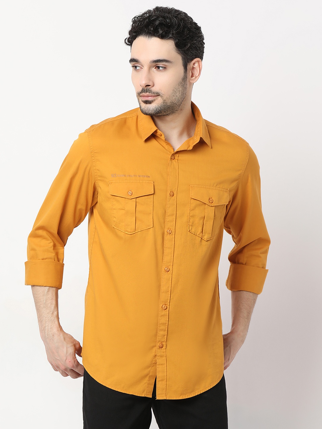 

SPYKAR Pure Cotton Slim Fit Opaque Casual Shirt, Mustard