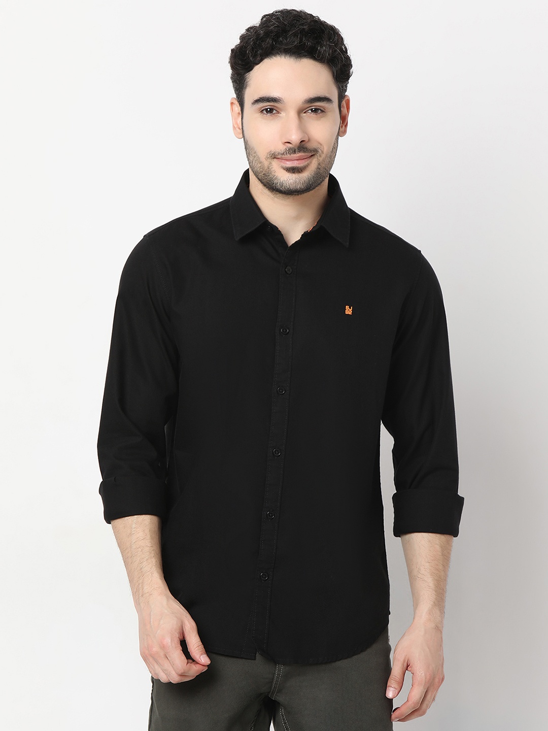 

SPYKAR Pure Cotton Slim Fit Opaque Casual Shirt, Black