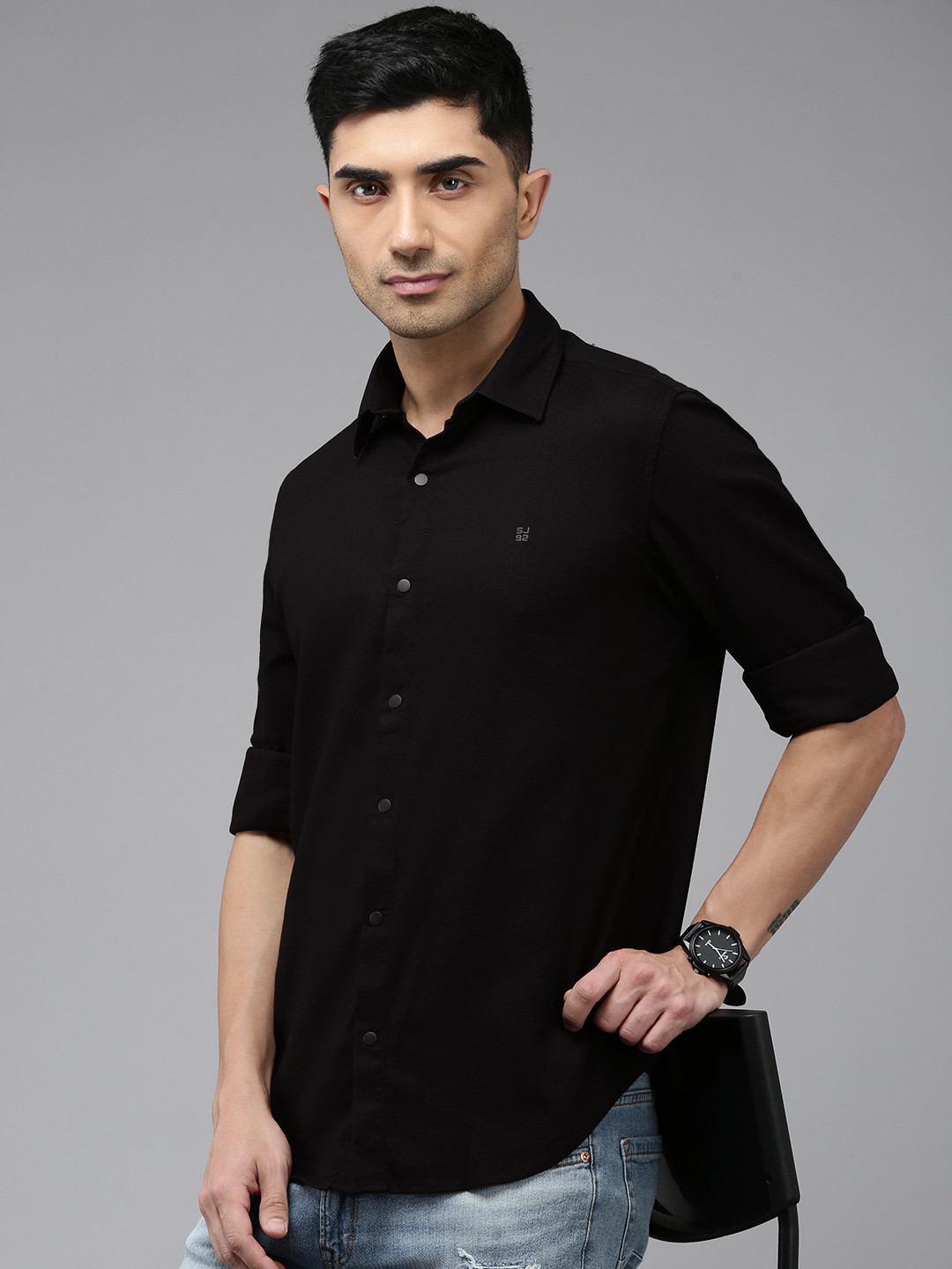 

SPYKAR Pure Cotton Slim Fit Casual Shirt, Black