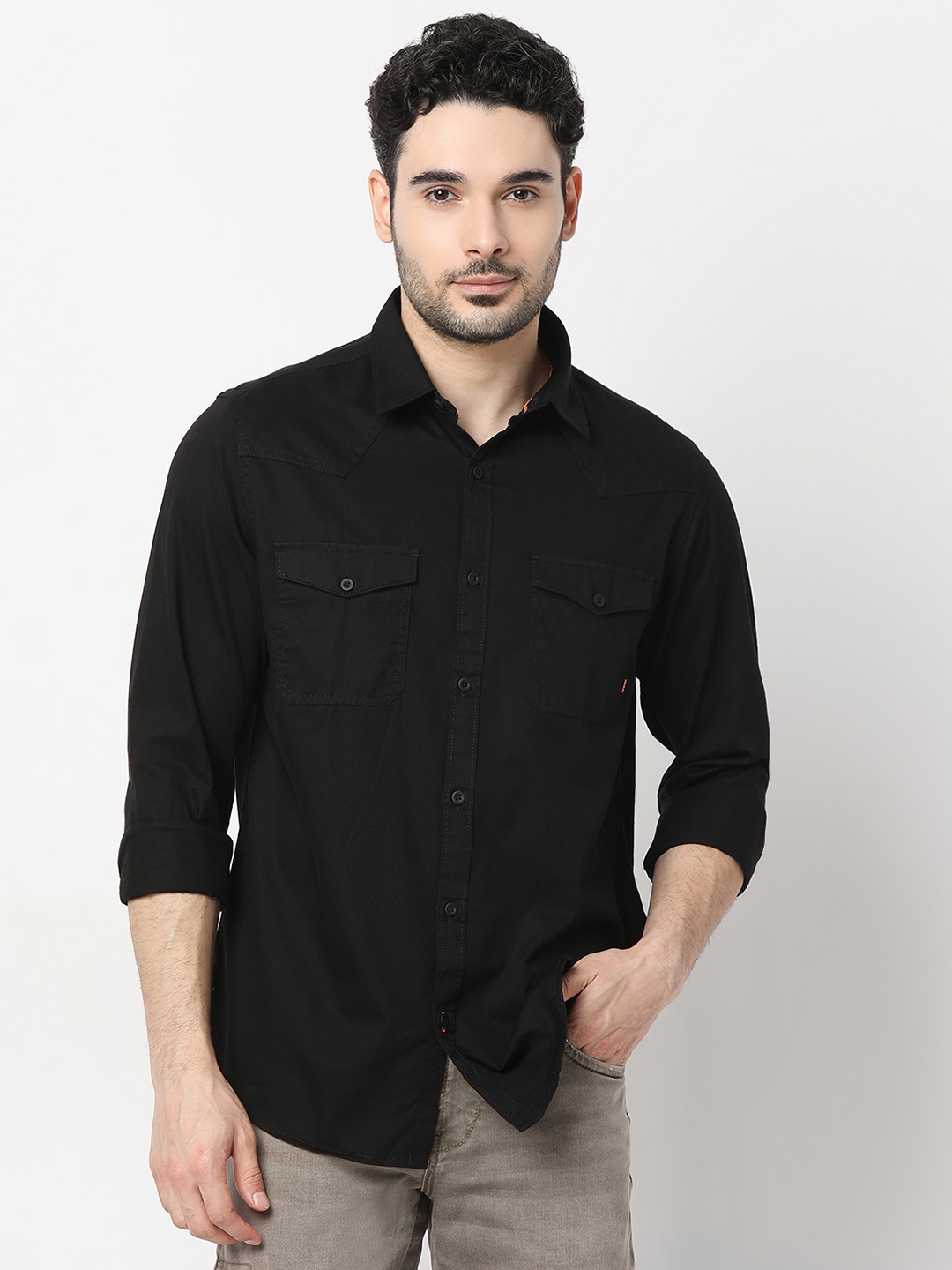 

SPYKAR Slim Fit Opaque Pure Cotton Casual Shirt, Black