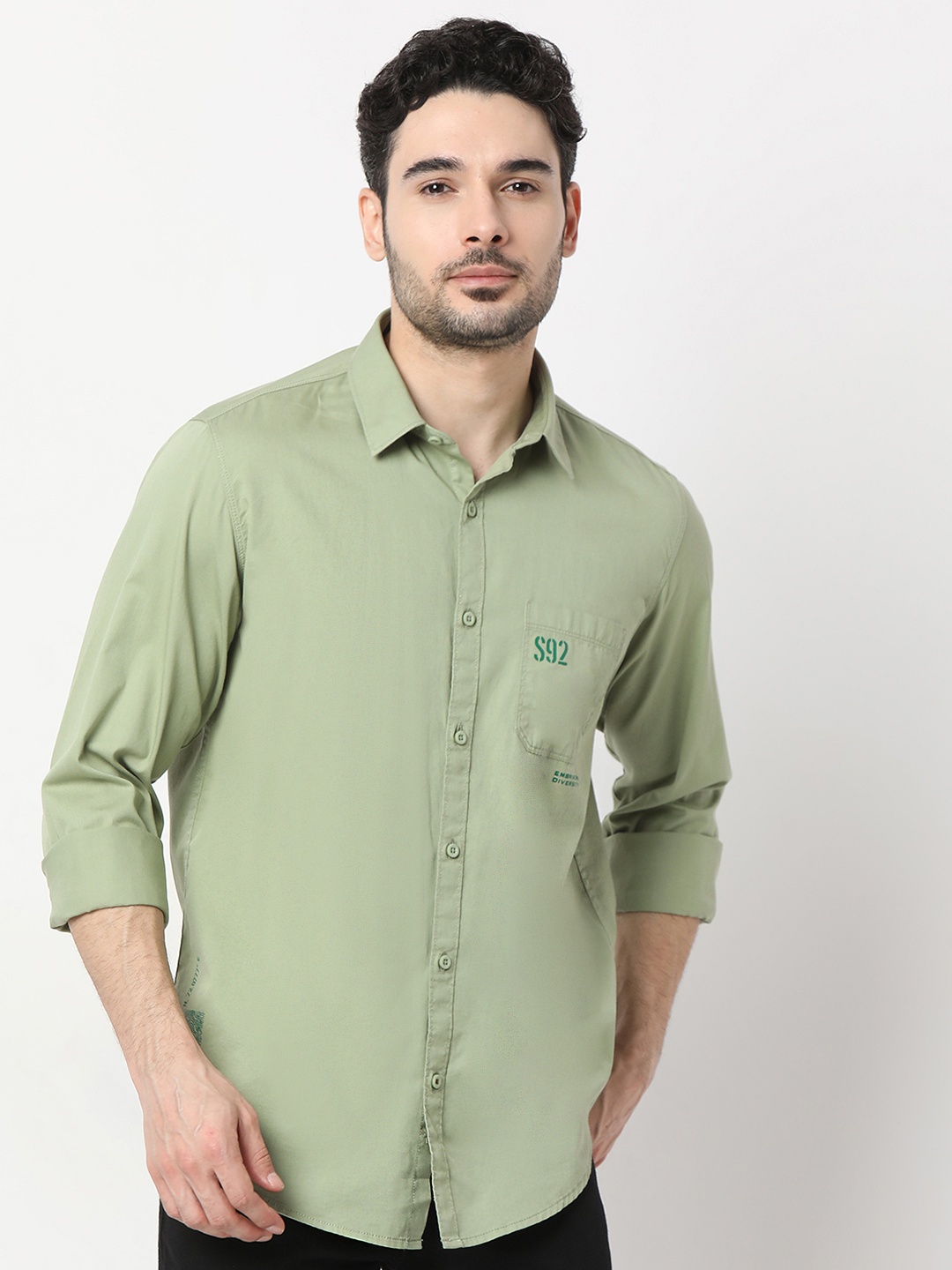 

SPYKAR Slim Fit Opaque Casual Shirt, Green