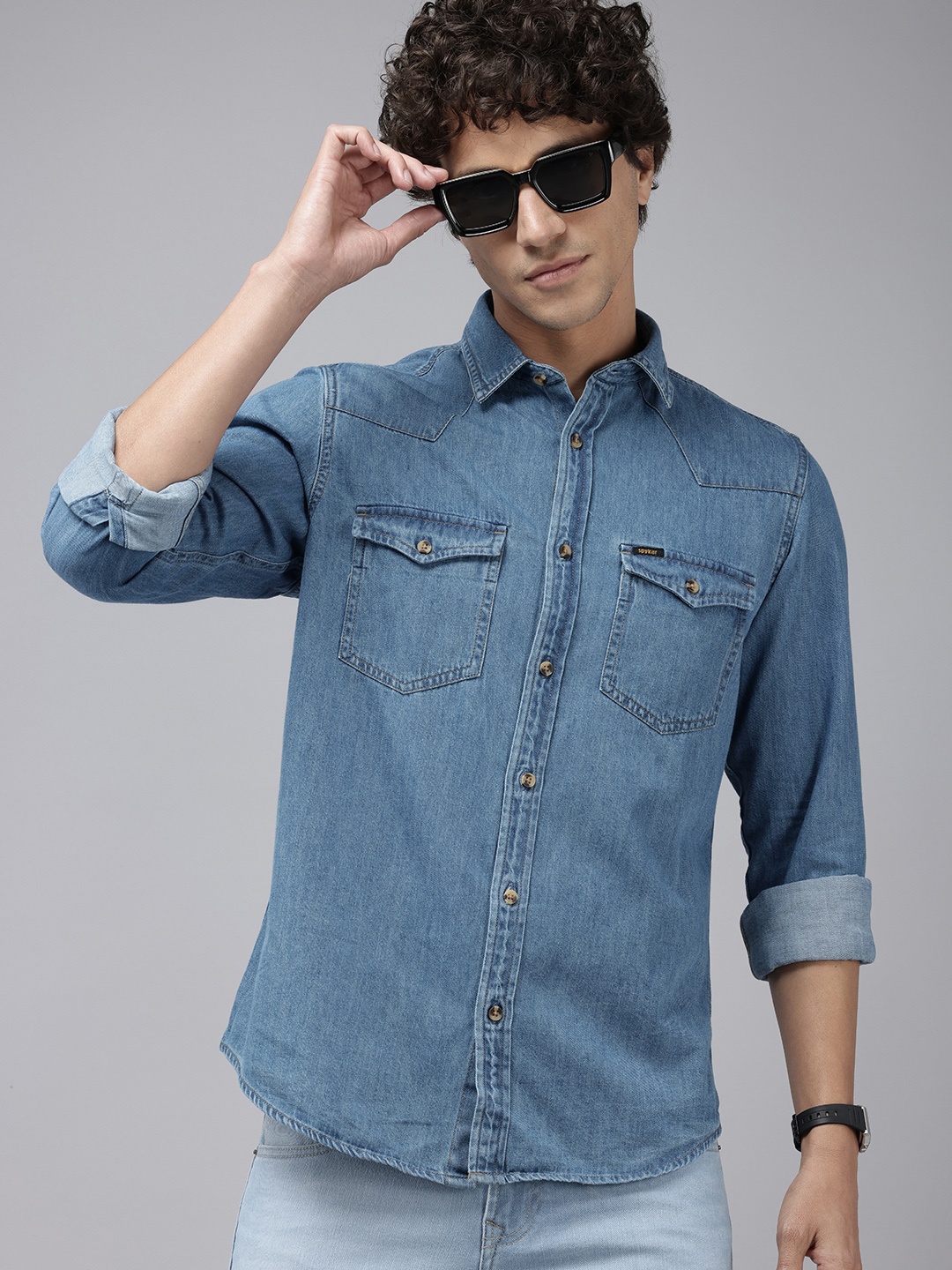 

SPYKAR Slim Fit Pure Cotton Casual Shirt, Blue