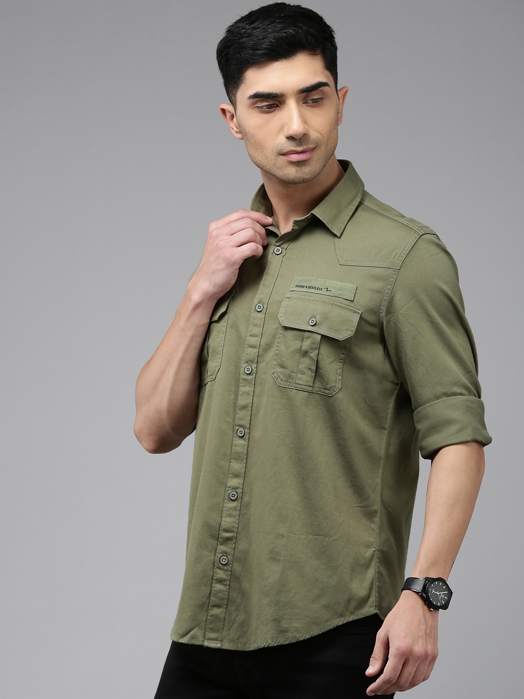 

SPYKAR Pure Cotton Slim Fit Casual Shirt, Olive