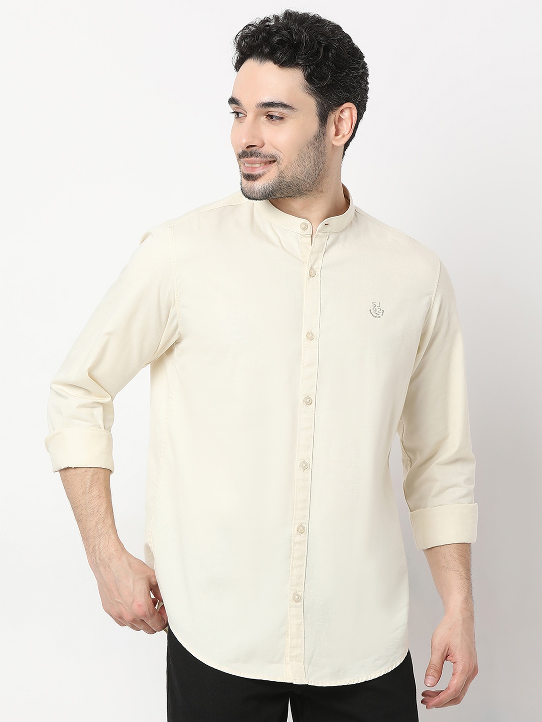 

SPYKAR Pure Cotton Slim Fit Opaque Casual Shirt, Cream