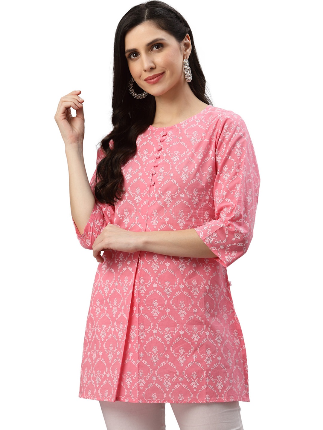 

YASH GALLERY Floral Printed Pure Cotton Kurti, Pink