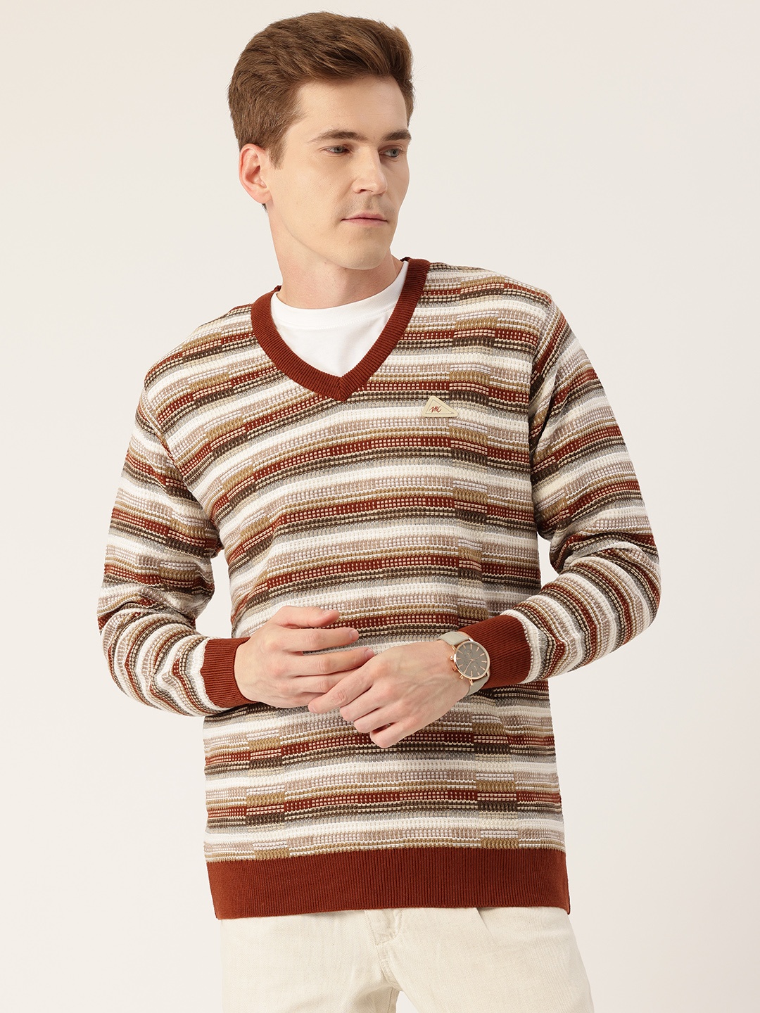 

Monte Carlo V-Neck Striped Pullover, Brown