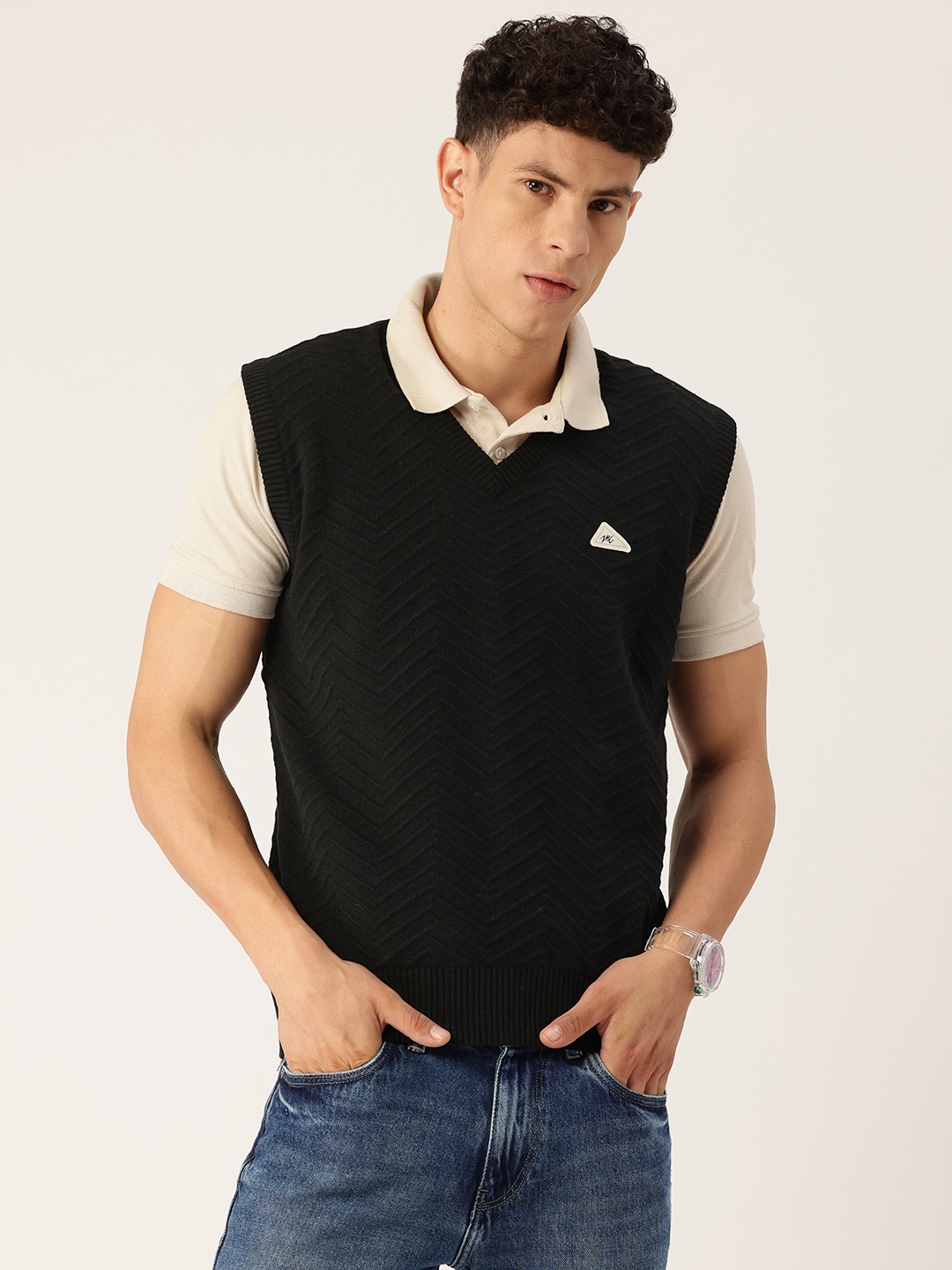 Monte Carlo Chevron Sweater Vest, Black